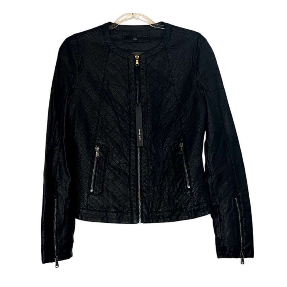 Harve Benard Quilted Black Faux Leather Moto Jacket Zip Front Size Small NWT - Picture 4 of 5